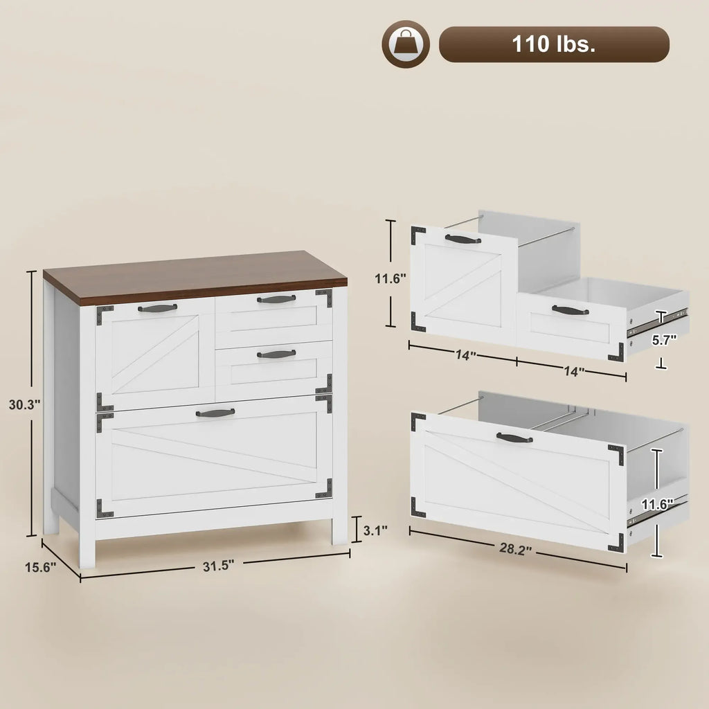 Farmhouse File Cabinet with 4 Drawers Lateral Filing Cabinet - Grand Goldman