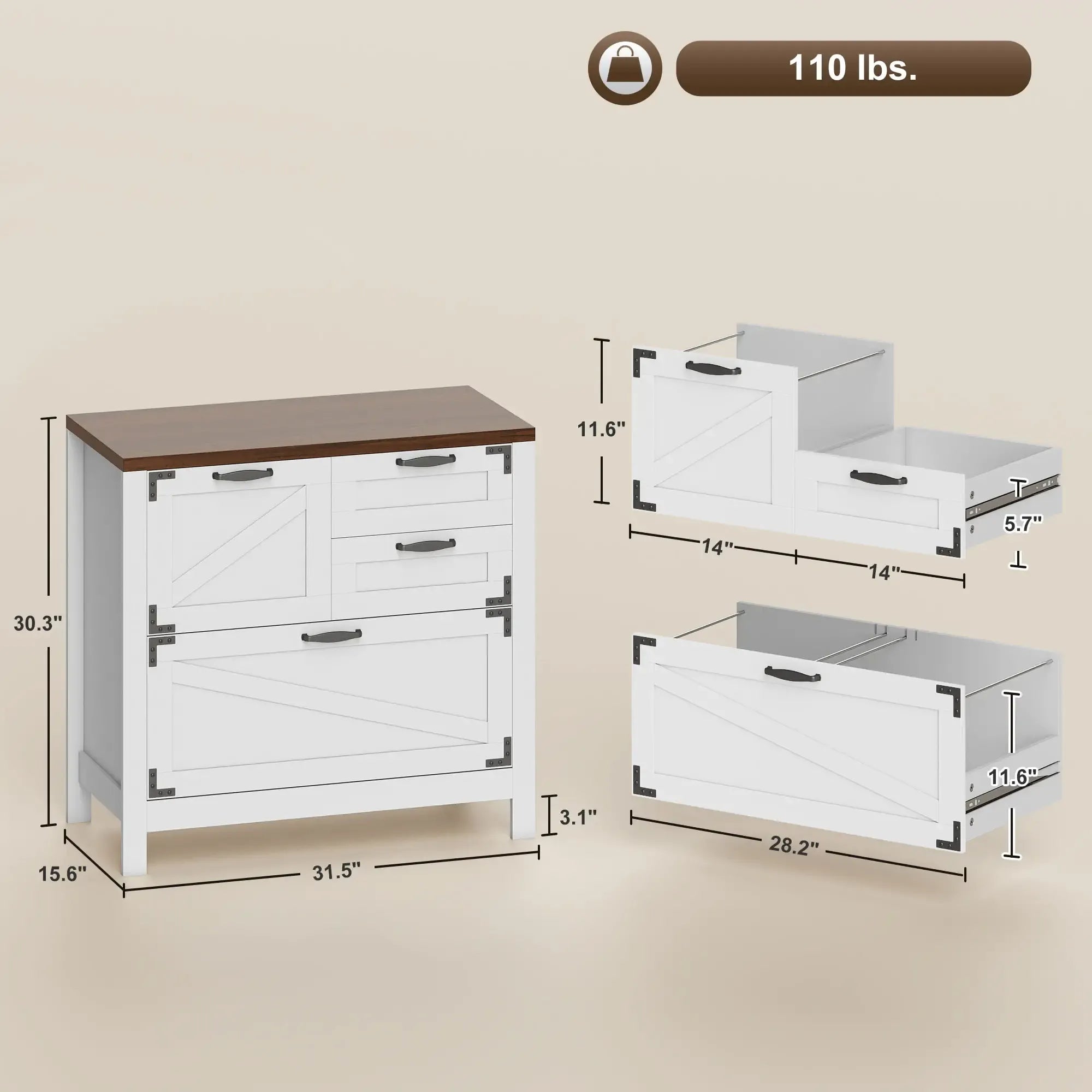 Farmhouse File Cabinet with 4 Drawers Lateral Filing Cabinet - Grand Goldman