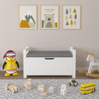 Kids Toy Box Chest White Storage Cabinet with Cushion Seat Bench Flip-Top Lid Safety Hinge for Nursery Playroom - Grand Goldm