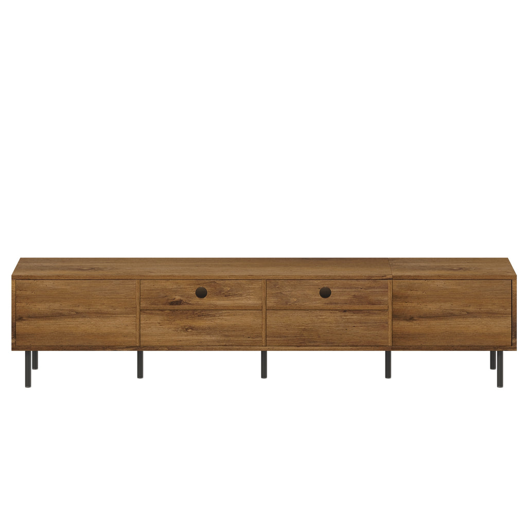 Mid Century TV Stand with 2 Drawers, Media Console Table for TVs up to 85'', Natural Finish Storage Cabinet with Cable Management, 78.7'' x 15.7'' x 17.7'' - Grand Goldman Shop