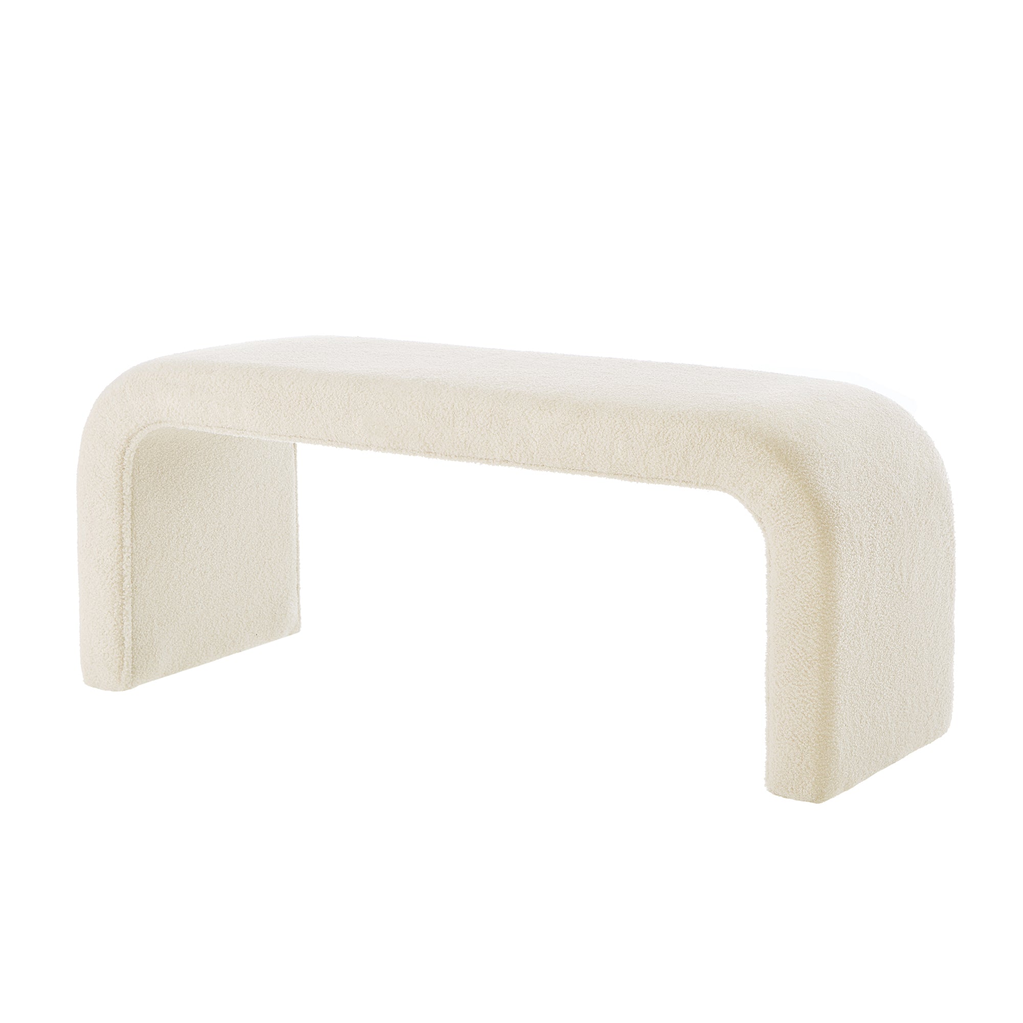 Set of 3 U-Shaped Modern Bench Teddy  Ottoman Bench for Entryway, Bedroom End of Bed, Set of 3 Small Sofa Footrest Extra Seating for Living Room, 44+18 Inch Bench Bench & Ottoman- Cream - Grand Goldman Shop
