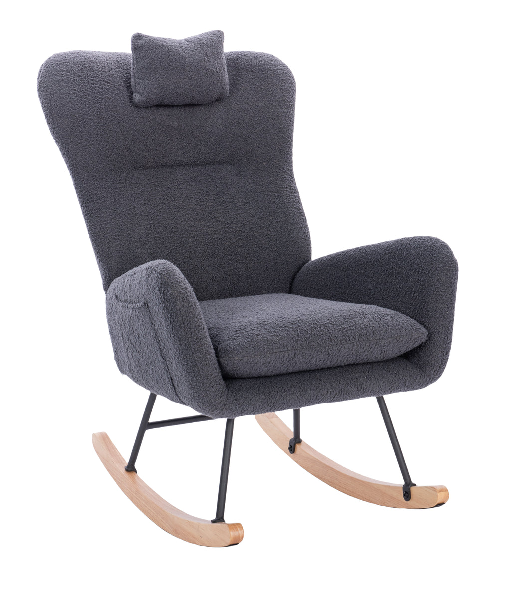 Teddy Upholstered Nursery Rocking Chair for Living Room Bedroom(DARK GREY Teddy) - Grand Goldman Shop