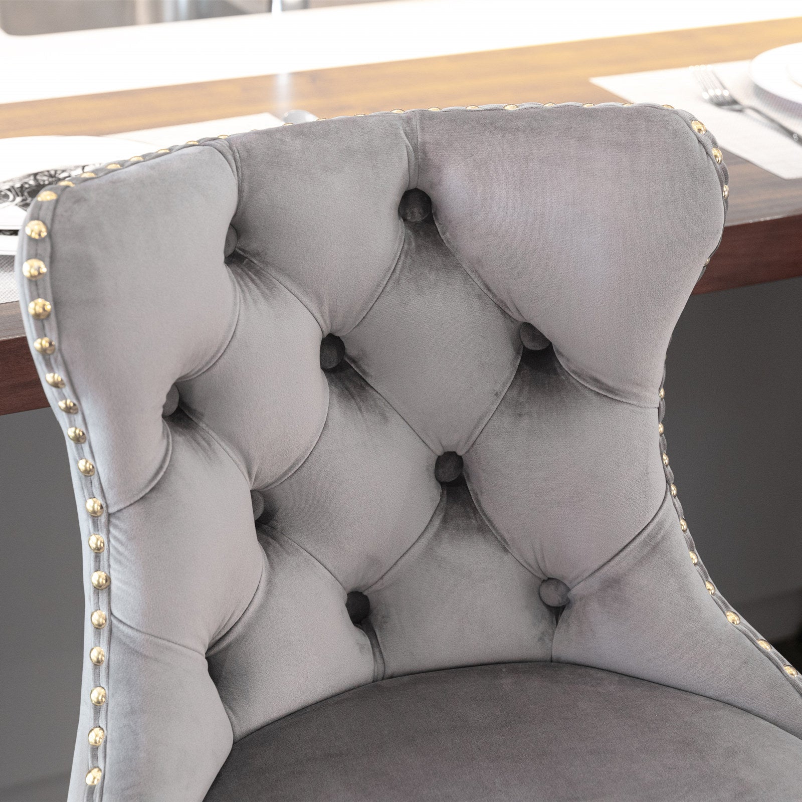 A&A Furniture,Golden Swivel Velvet Barstools Adjusatble Seat Height from 25-33 Inch, Modern Upholstered Bar Stools with Backs Comfortable Tufted for Home Pub and Kitchen Island（Gray,Set of 2） - Grand Goldman Shop