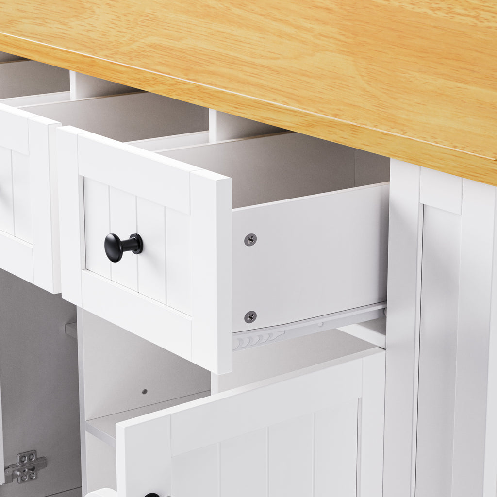 K&K 53inch Large Kitchen Island with Drop Leaf,Power Outlet,Door Internal Storage Rack,Rolling Kitchen Cart on 5 Wheels with 5 Open Side Racks for Kitchen,White (Two Packages)(Stools not included) - Grand Goldman Shop