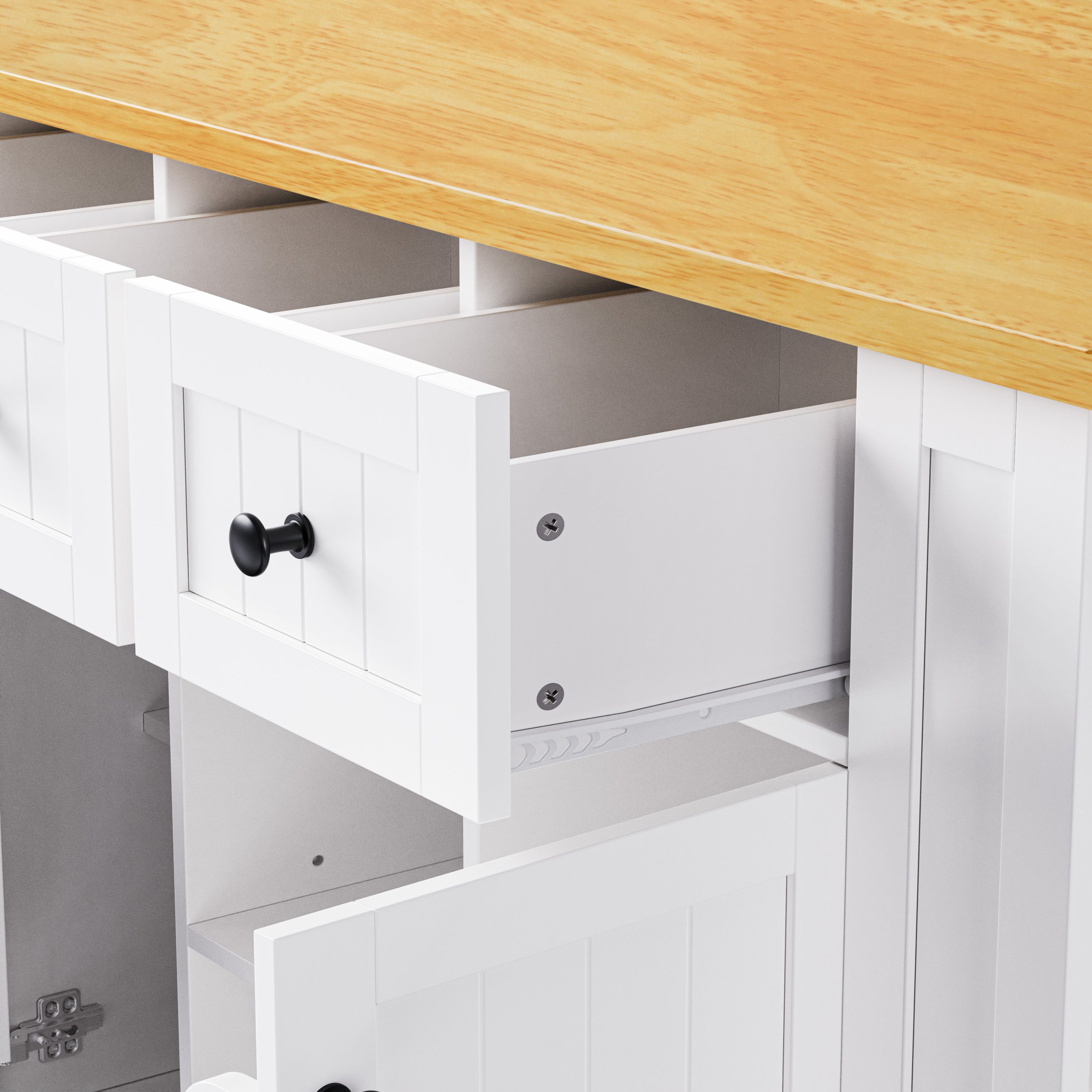 K&K 53inch Large Kitchen Island with Drop Leaf,Power Outlet,Door Internal Storage Rack,Rolling Kitchen Cart on 5 Wheels with 5 Open Side Racks for Kitchen,White (Two Packages)(Stools not included) - Grand Goldman Shop