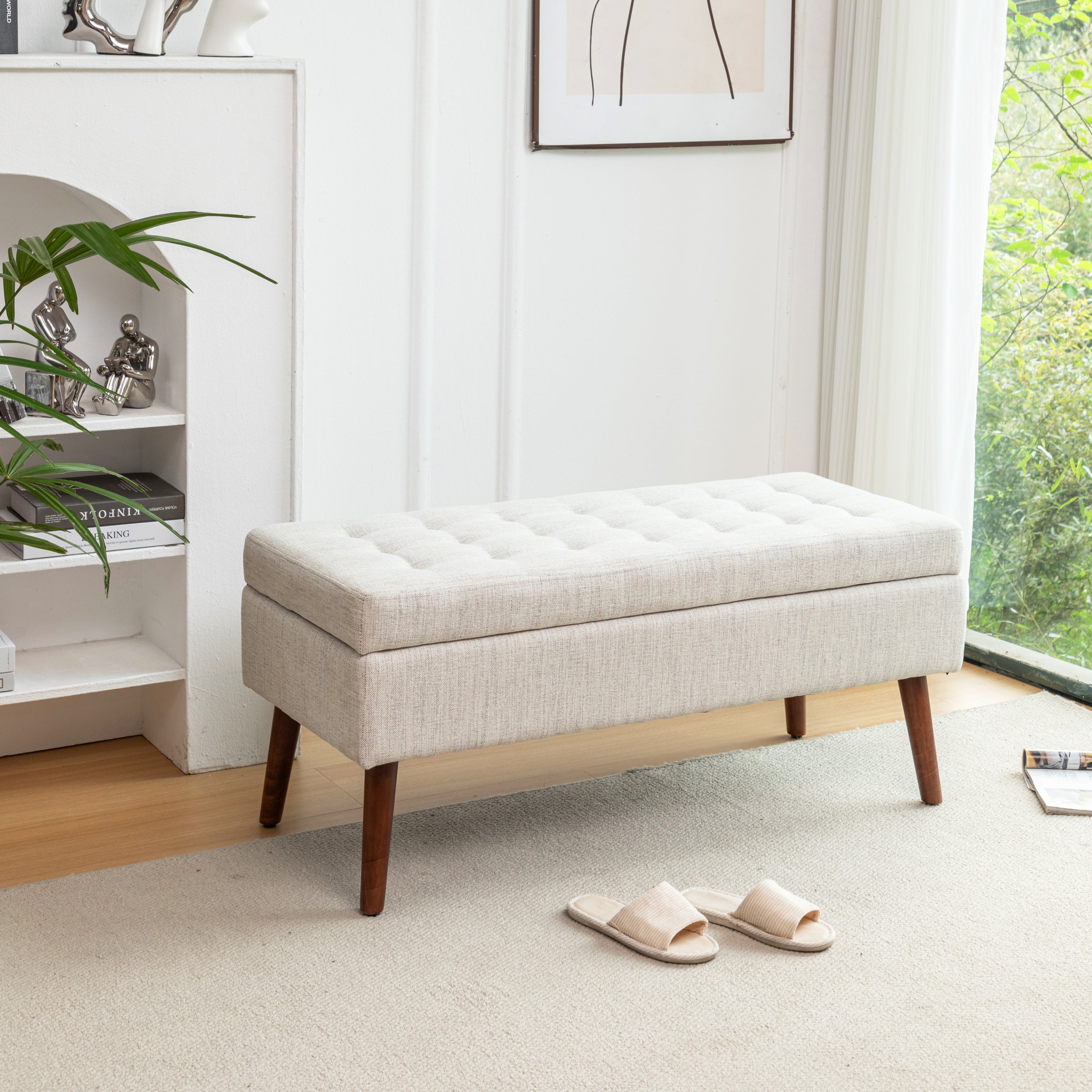 Storage Bench with Storage Bench for Bedroom End of Bed Bench Foot of Bed Bench Entryway Bench Storage Ottoman Bench 43.7' W x 18.1' D Off White Bench - Grand Goldman Shop
