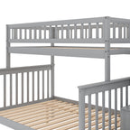 Twin Over Full Stairway Bunk Bed with Storage in Gray, Solid Pine Wood and MDF, 90.8''L x 57.8''W x 65.3''H - Grand Goldman Shop