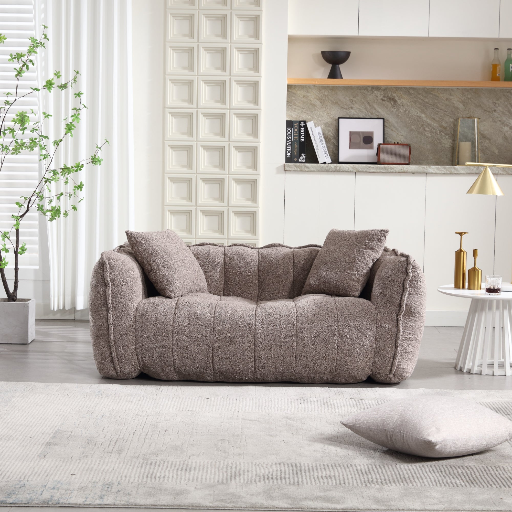 Cozy Beanbag Chair with High Resilience Foam Core for Two  -Brown Chenille, 66x35x25 inches - Grand Goldman Shop