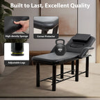 Professional Black Beauty Bed with Removable Headrest & Breast Cushions, Armrests and Storage Shelf for Massage, Facial, Tatt