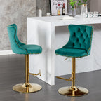 A&A Furniture,Golden Swivel Velvet Barstools Adjusatble Seat Height from 25-33 Inch, Modern Upholstered Bar Stools with Backs Comfortable Tufted for Home Pub and Kitchen Island（Green,Set of 2） - Grand Goldman Shop