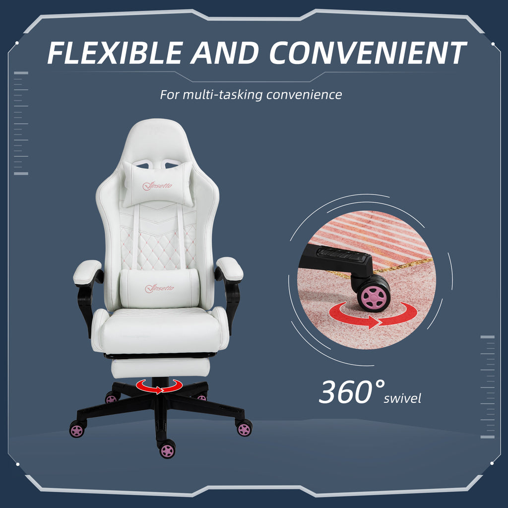 Vinsetto High Back PU Leather Gaming Chair, Racing Computer Chair with Swivel Wheels, Retractable Footrest, Headrest, Lumbar 