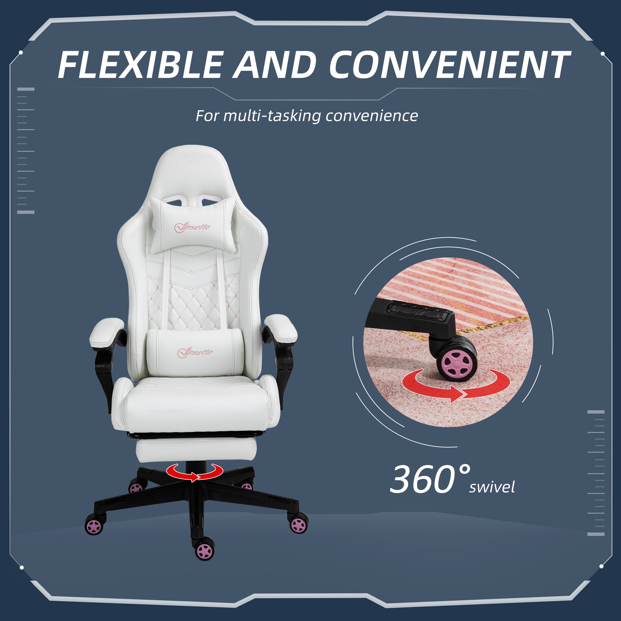 Vinsetto High Back PU Leather Gaming Chair, Racing Computer Chair with Swivel Wheels, Retractable Footrest, Headrest, Lumbar 