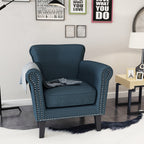 Elegant Navy Blue Fabric Club Chair with Nailhead Trim and Birch Wood Legs - Grand Goldman Shop