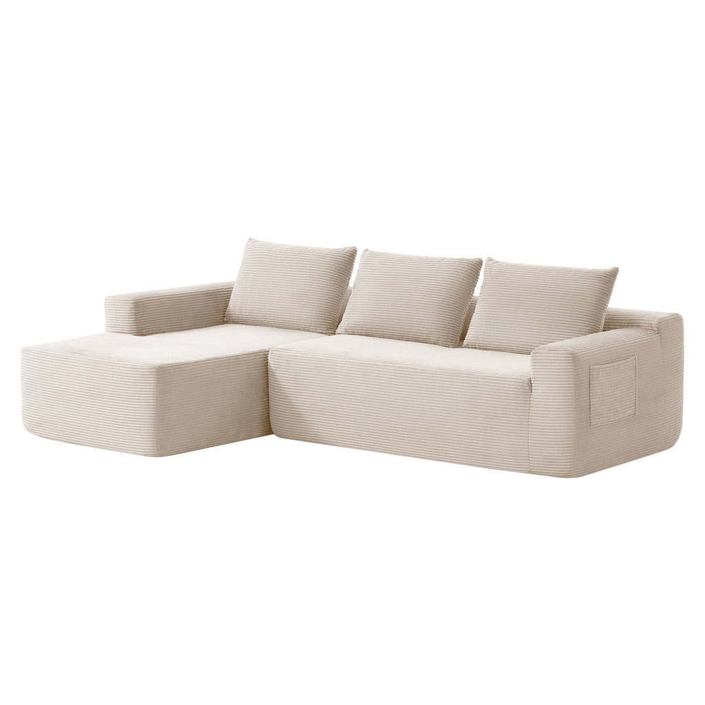 96.9''Cloud Sectional Couch with L-Shaped Chaise,Modern Modular Sofa with Deep Seat, Upholstered Couches for Living Room Bedroom,No Assembly Required,(Corduroy Fabric),White - Grand Goldman Shop