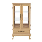 Curio Cabinet Lighted Glass Cabinet Glass Wine Cabinet Curio Display Cabinet with Adjustable Glass Shelves 2 Doors and 1 drawer Cabinet Sideboard With Bulb Included Light oak - Grand Goldman Shop