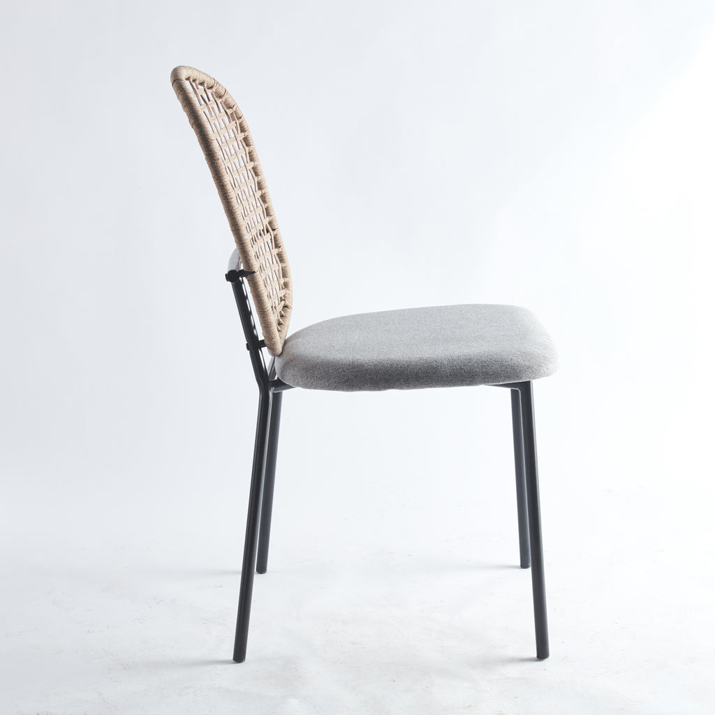 Black and Gray Sennit Chair Set of 4 Dining & Coffee Chair, Matt Black Metal Frame with Natural Fiber Seat, 23.22 x 18.11 x 34.44 Inches - Grand Goldman Shop