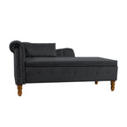 Black Chaise Lounge Indoor, Velvet Lounge Chair for Bedroom with Storage & Pillow, Modern Upholstered Rolled Arm Chase Lounge for Sleeping with Nailhead Trim for Living Room Bedroom Office - Grand Goldman Shop