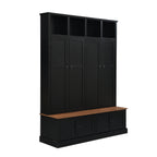 76.7''H Farmhouse Hall Tree with Bench and Cabinet, 4-in-1 Entryway Bench with Coat Rack, Modern Entryway Storage Organizer with Open Cubbies & Hooks for Hallway, Entryway, Living Roo - Grand Goldman Shop