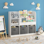 Kids Bookcase and Bookshelf with 3 Collapsible Fabric Drawers, Multifunctional Display Stand for Bedroom, Playroom, Hallway i