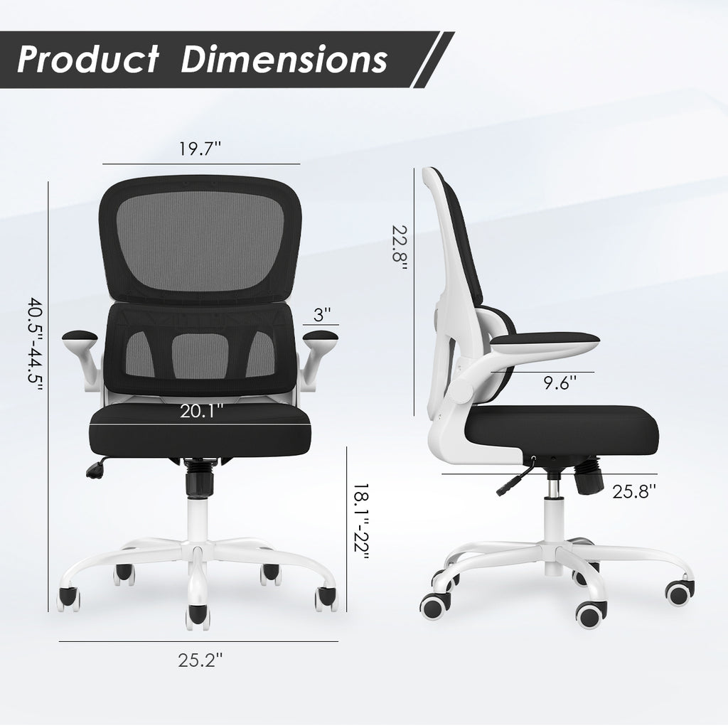 Soohow Office Chair, Mesh Ergonomic Office Chair with Lumbar Support, Comfy Computer Desk Chair with Flip Armrest Rolling Whe