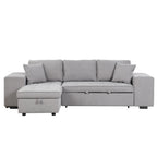 Modern Reversible L-Shape Pull Out Sleeper Sofa with Storage Chaise and Stools, Gray Linen, 104.5' - Grand Goldman Shop