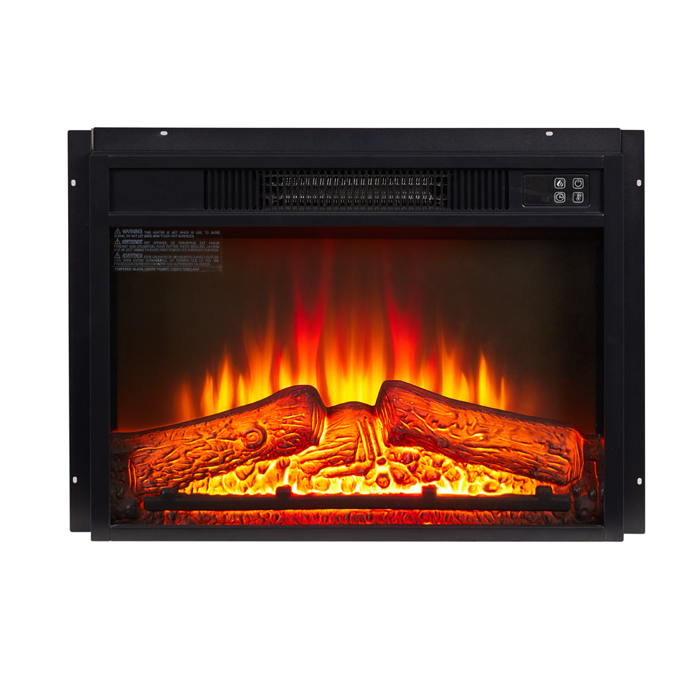 Electric Fireplace Insert 23' 1400W 120V ,Equipped with remote control, ultra thin heater with log set & realistic flame - BLACK - Grand Goldman Shop