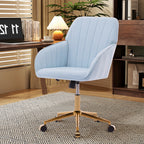 TY Adjustable Office Chair, Ergonomic Swivel Chair with Golden Base, Baby Blue Velvet, Comfortable for Long Sitting - Grand G