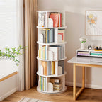 5 Tier Rotating Bookshelf, 360° Display Round Spinning Bookshelf, Space-Saving, Small Space Rotating Bookshelf Tower for Bedroom, Living Room, Home, Office, Warm White - Grand Goldman Shop