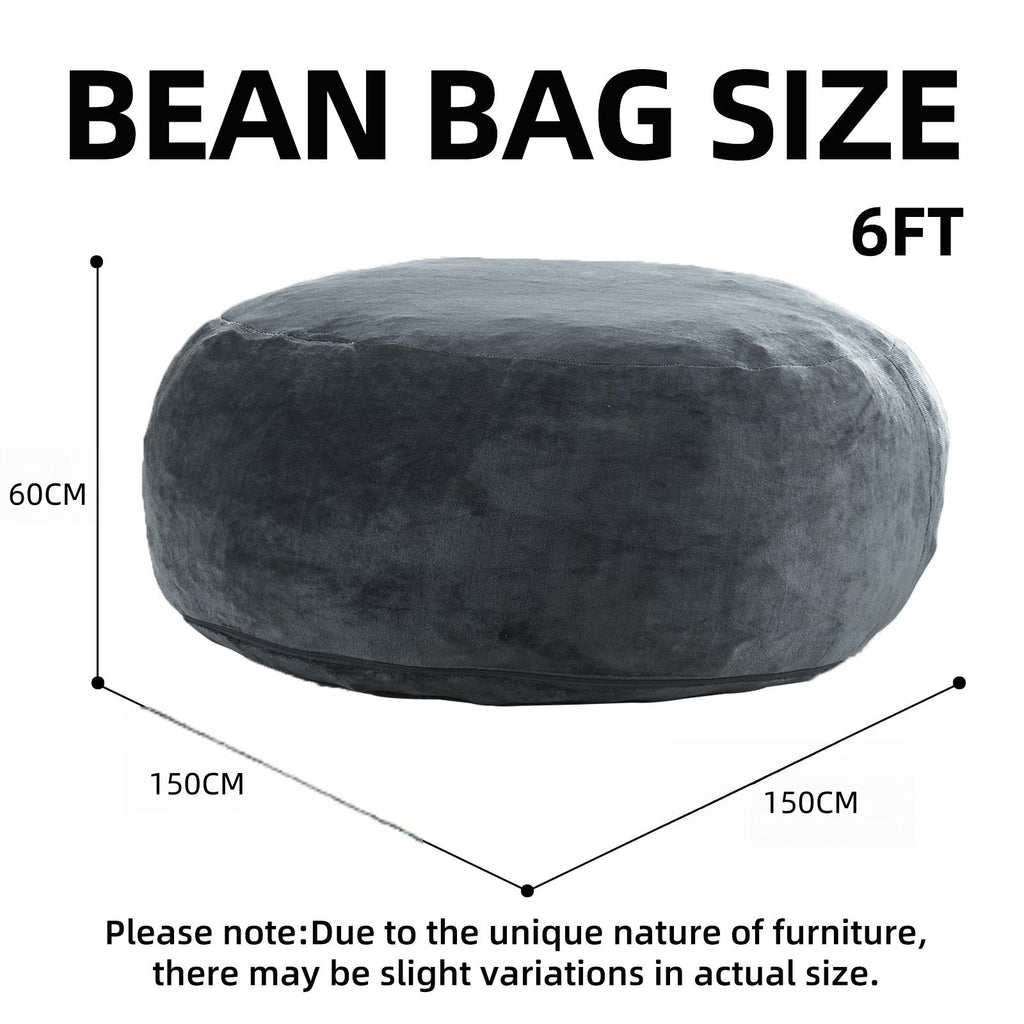 6FT bean bag chair, memory foam filling, adult and teen bean bag chair, soft sofa with removable flannel cover, round sofa for living room, bedroom, college dorm. - Grand Goldman Shop
