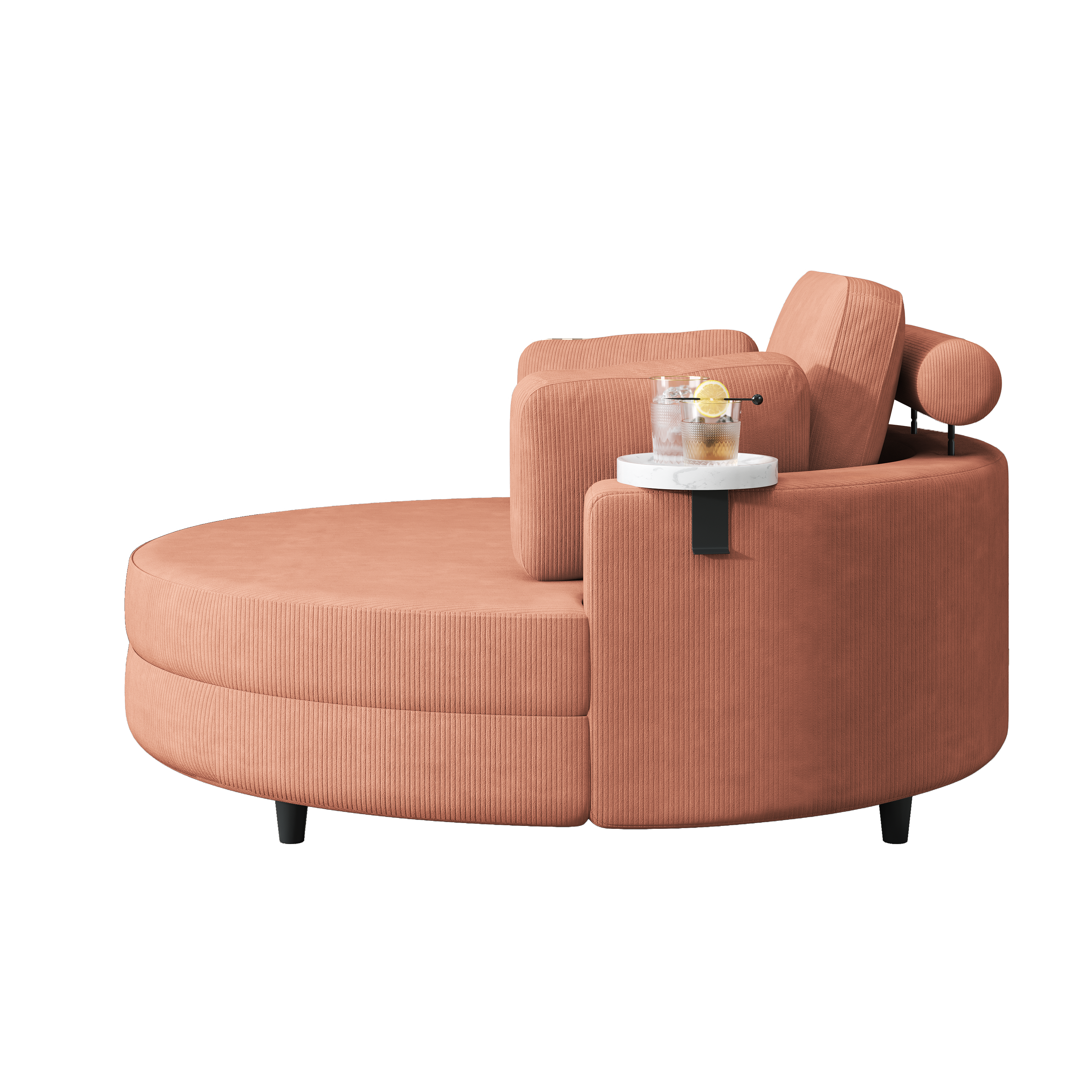 A 51-inch orange corduroy sofa with two throw pillows, a waist pillow and an extra tray is comfortable for a small apartment bedroom - Grand Goldman Shop