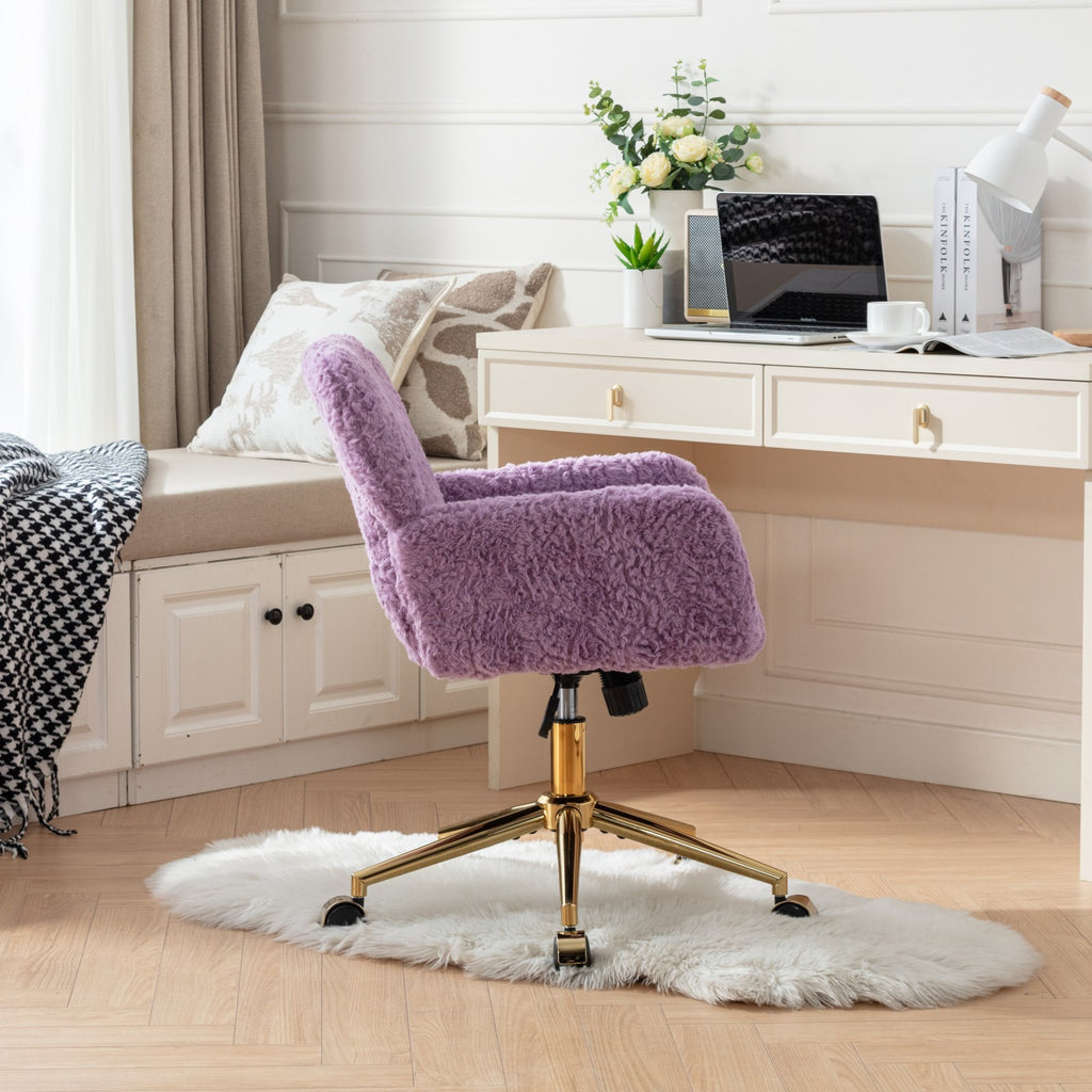 A&A Furniture Home Office Chair Violet Velvet with Golden Metal Base Adjustable Swivel | Premium Home Decor - Grand Goldman