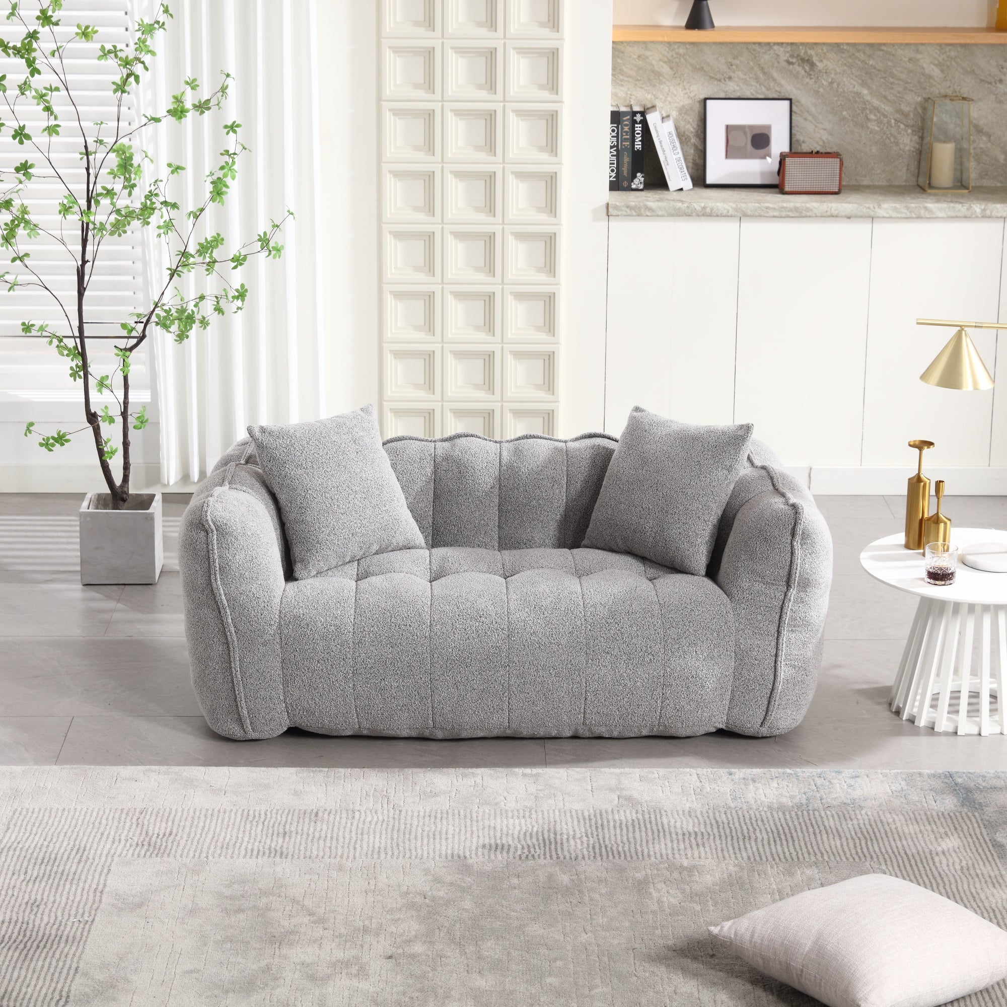 Cozy Beanbag Chair with High Resilience Foam Core for Two - Grey Chenille, 66x35x25 inches - Grand Goldman Shop