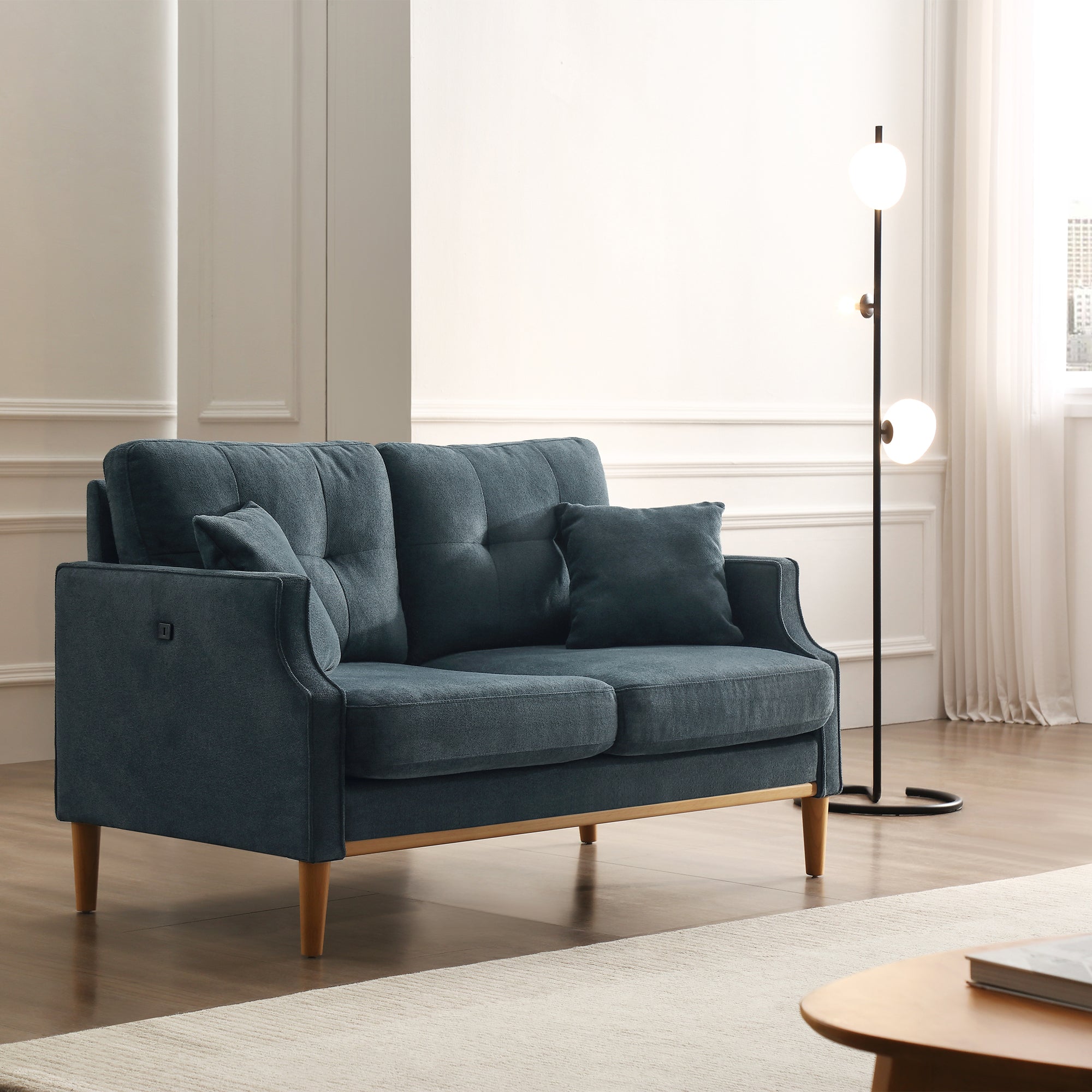 Loveseats 2 Seater Sofa For Primary Living Space , Bed Room, Office, waterproof fabric , USB Charge Port , 2  Pillows,Wood Legs - Grand Goldman Shop