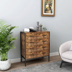 Industrial Style 4 Drawer Dresser,Rustic Brown Wood Storage Dresser Clothes Organizer with Sturdy Steel Frame, Chest with 4 Drawer, Storage Cabinet for Bedroom, Living Room - Grand Goldman Shop