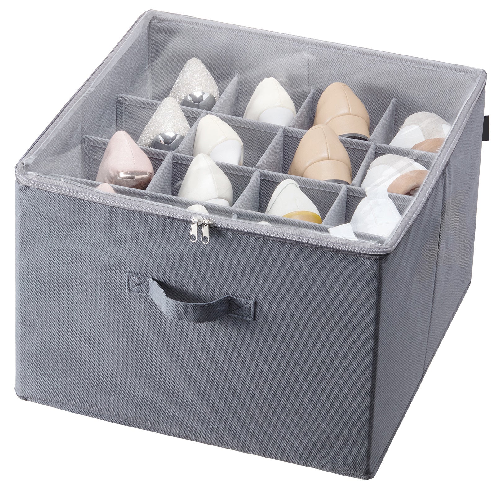 Under Bed Shoe Storage Organizer, 1 Pack, 16 Compartments, Underbed Shoe Box Storage Containers Adjustable Dividers, Sandal Organizer Storage with Clear Window, Breathable, Reinforced Handles - Grand Goldman Shop