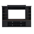 Farmhouse Entertainment Wall Unit with Bookshelf for TVs Up to 70', Walnut TV Stand with Adjustable Shelves, Mid-Century Media Console with Wine Rack for Living Room, Black (NEW SKU: N721S000046B-2) - Grand Goldman Shop