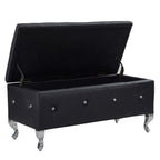 Upholstered Storage Ottoman Bench For Bedroom End Of Bed Faux Leather Rectangular Storage Benches Footrest With Crystal Buttons For Living Room Entryway (Black) - Grand Goldman Shop