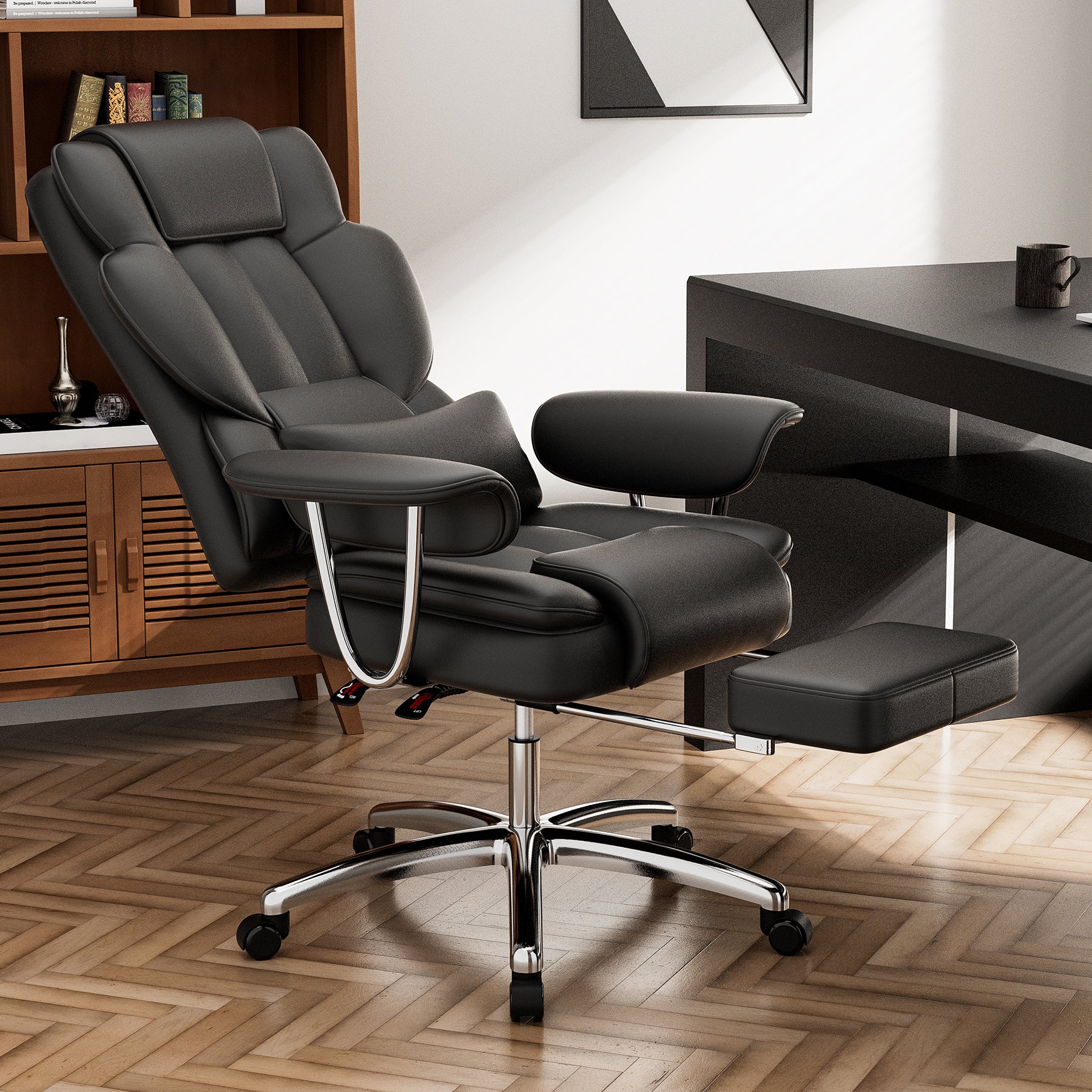 Office Chair, Big and Tall Executive Office Chair with Footrest, Leather Computer Chair, Ergonomic Reclining Chair High Back,