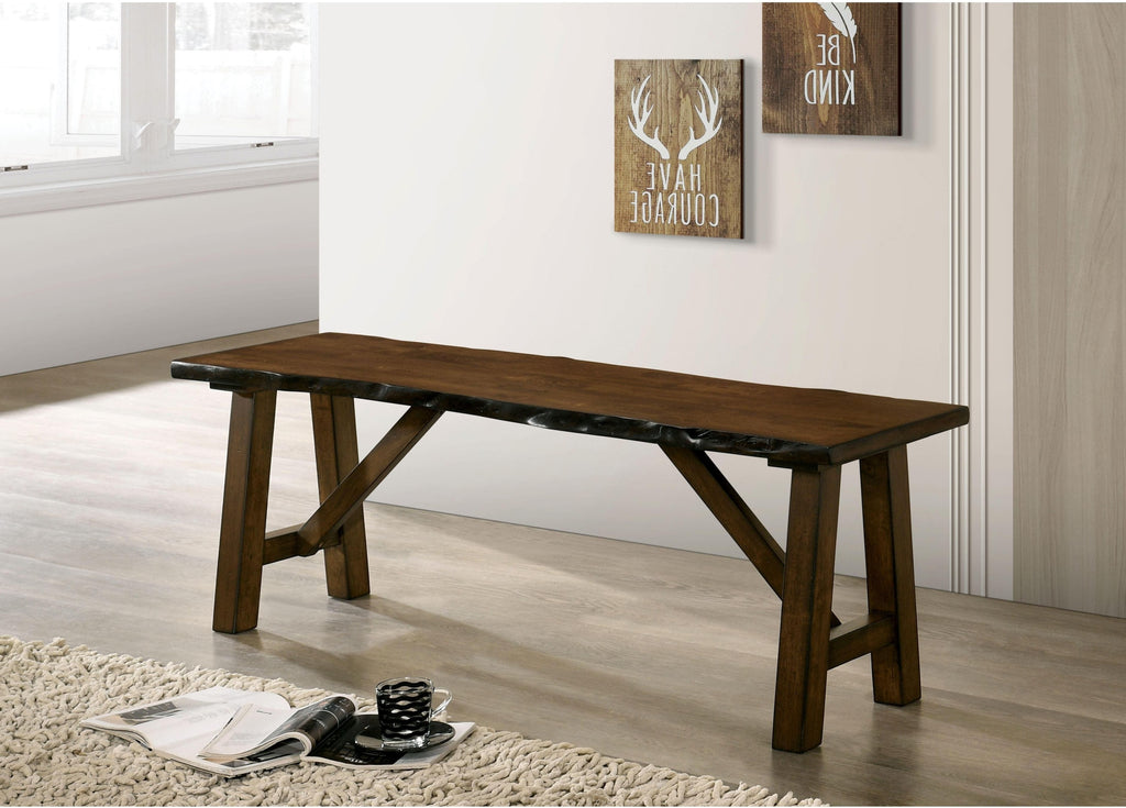 Rustic Walnut Finish 1pc Bench Only Live Edge Design Distressed Wood Seat Dining Room Furniture Solid wood Bench - Grand Goldman Shop