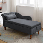 Black Chaise Lounge Indoor, Velvet Lounge Chair for Bedroom with Storage & Pillow, Modern Upholstered Rolled Arm Chase Lounge for Sleeping with Nailhead Trim for Living Room Bedroom Office - Grand Goldman Shop
