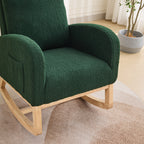 27.2'W Rocking Chair for Nursery, Sherpa Glider Chair with High Back and Side Pocket, Rocking Accent Armchair with Rubber Wood Legs for Living Room/Bedroom.Green - Grand Goldman Shop