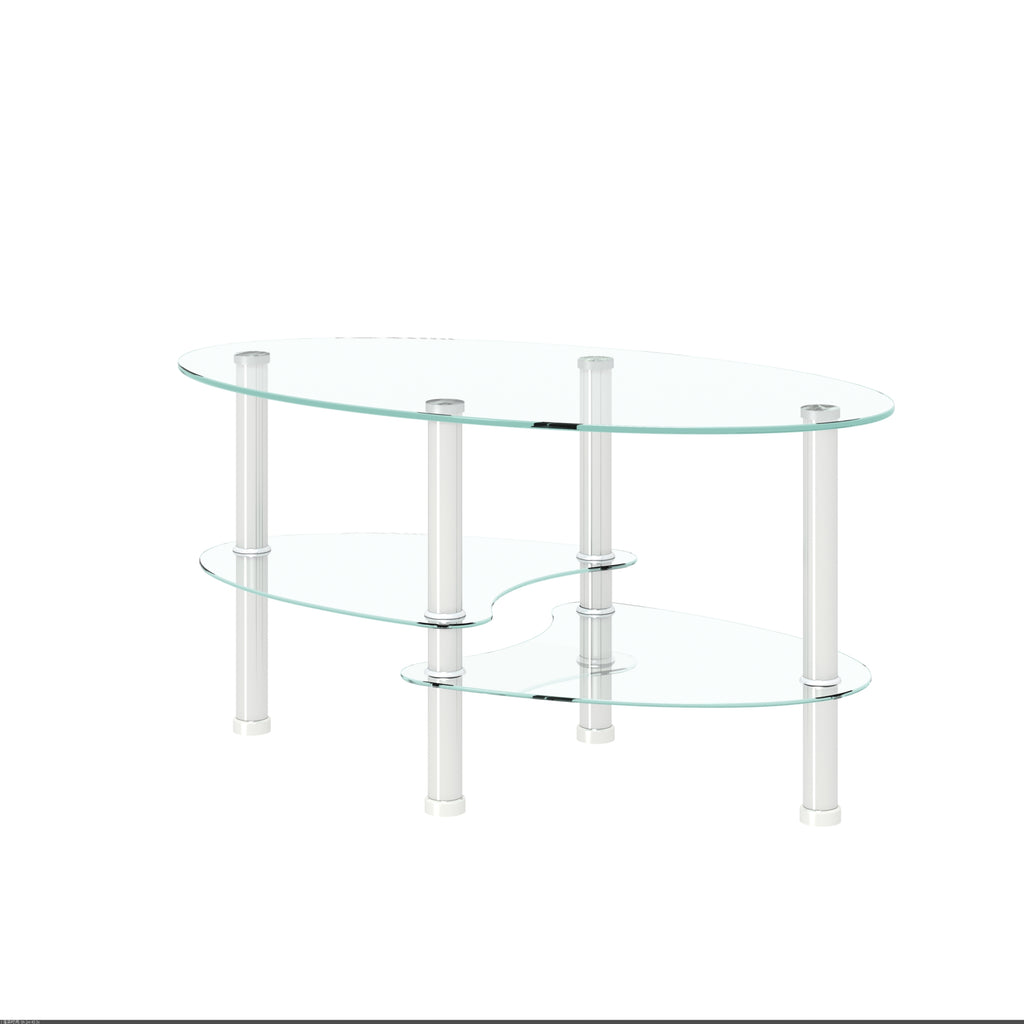 Modern Transparent Oval Glass Coffee Table with Stainless Steel Legs and 3-Layer Design for Living Room - Grand Goldman Shop
