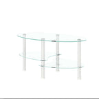 Modern Transparent Oval Glass Coffee Table with Stainless Steel Legs and 3-Layer Design for Living Room - Grand Goldman Shop