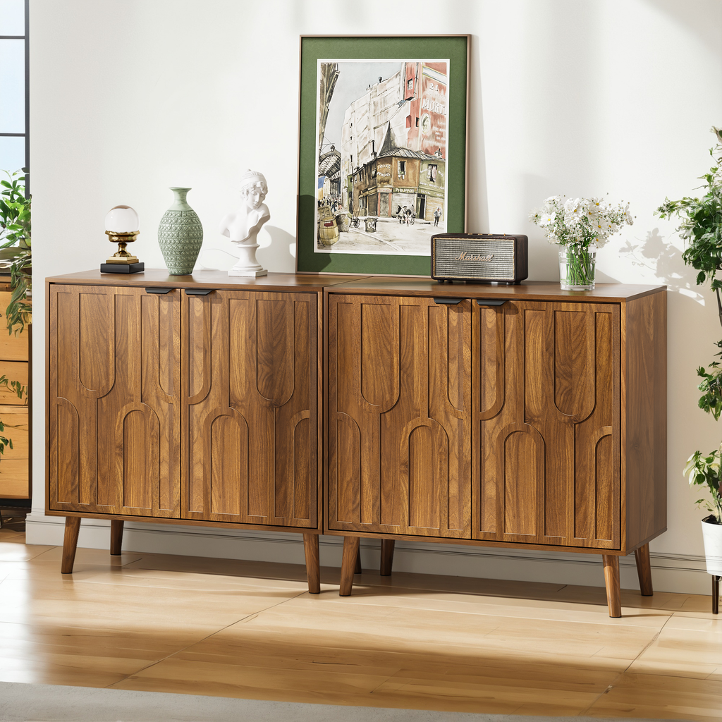 Farmhouse Style Sideboard Buffet Cabinet with Storage, Walnut Wood Coffee Bar Cabinet, 31.5' W - Grand Goldman Shop