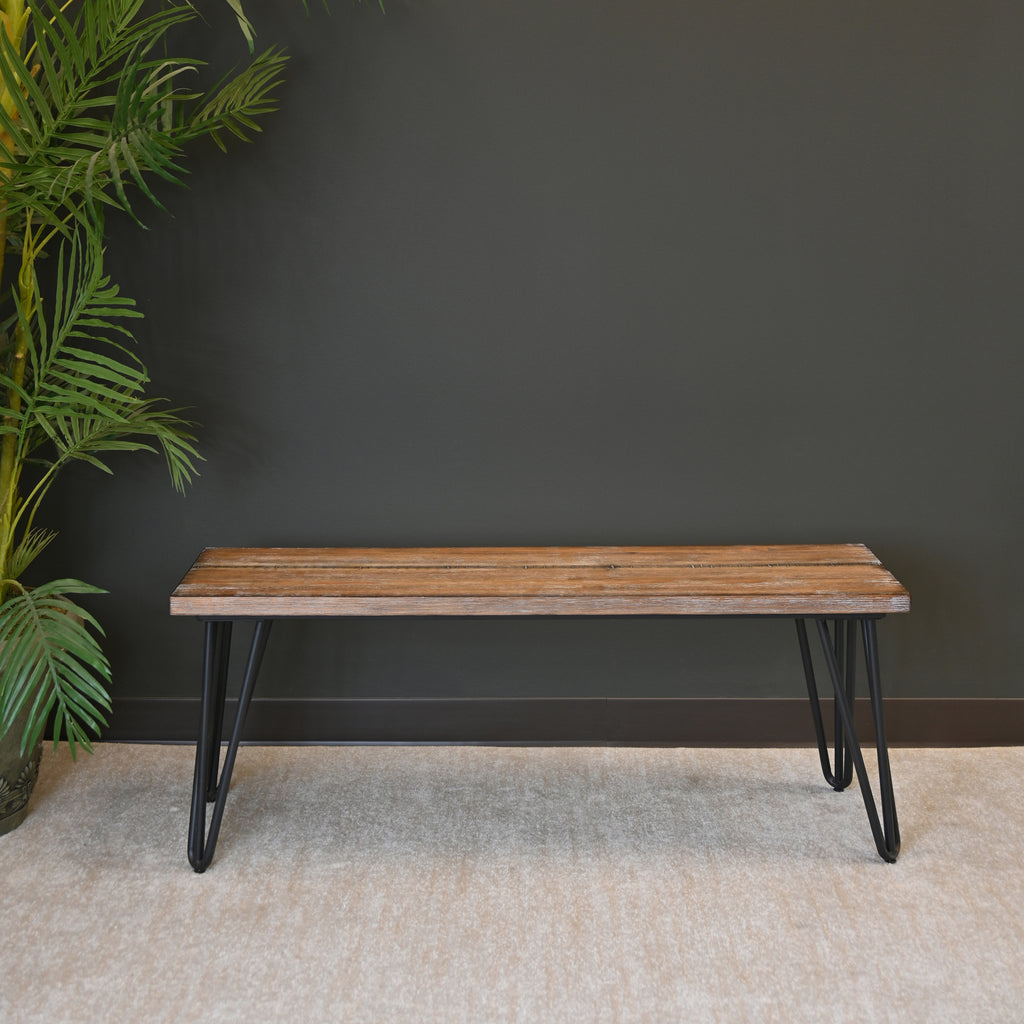 Aryven Industrial Wood Dining Bench, Rustic Dark Pine Finish - Grand Goldman Shop