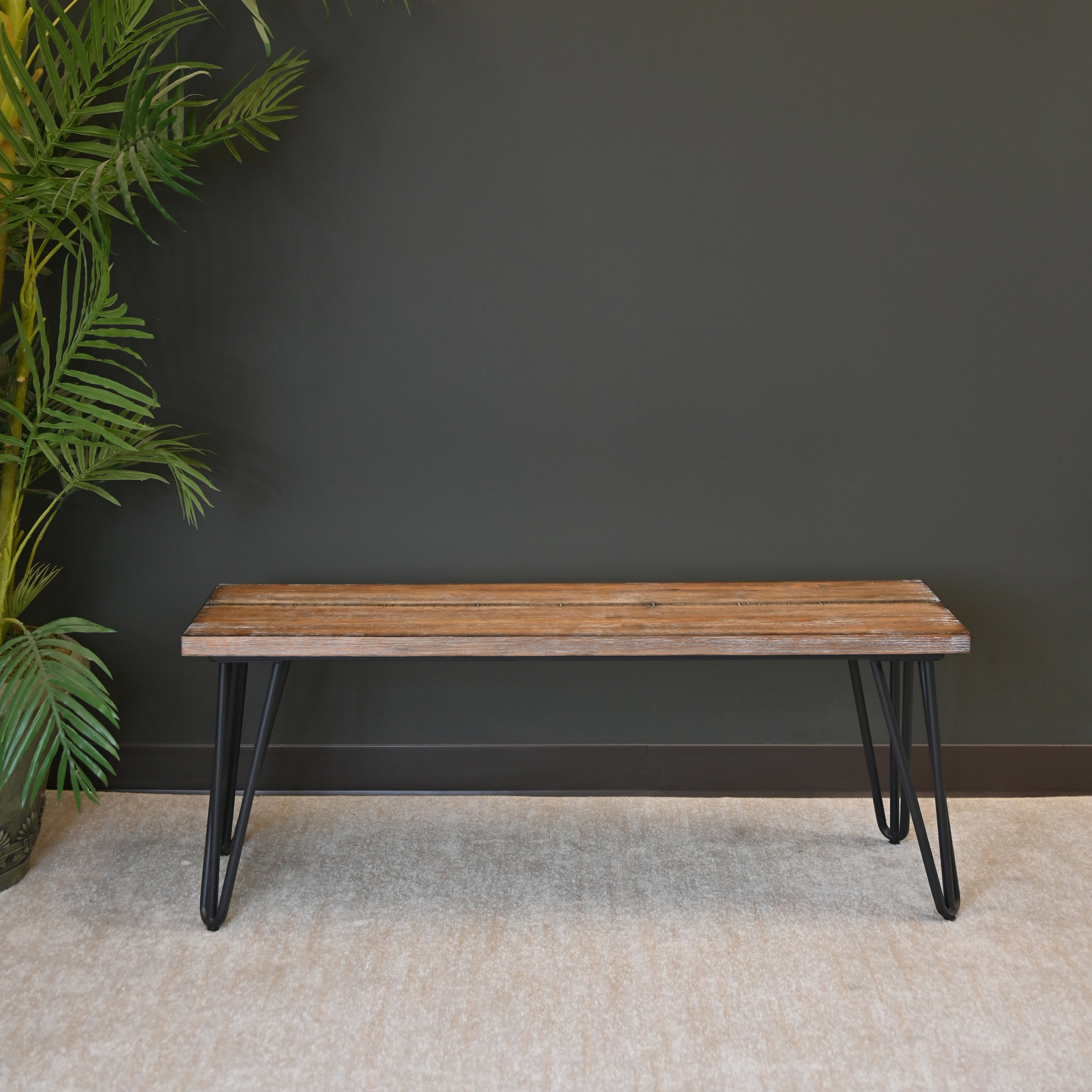 Aryven Industrial Wood Dining Bench, Rustic Dark Pine Finish - Grand Goldman Shop