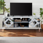 Mirrored TV Stand for 65+ inch TV,Sliver TV Console Table with Open Storage & 2 Storage Cabinets ,Diamond Shape Sparkling Mirror Doors for Living Room(59''W x 25.2''H x 15.7D) - Grand Goldman Shop