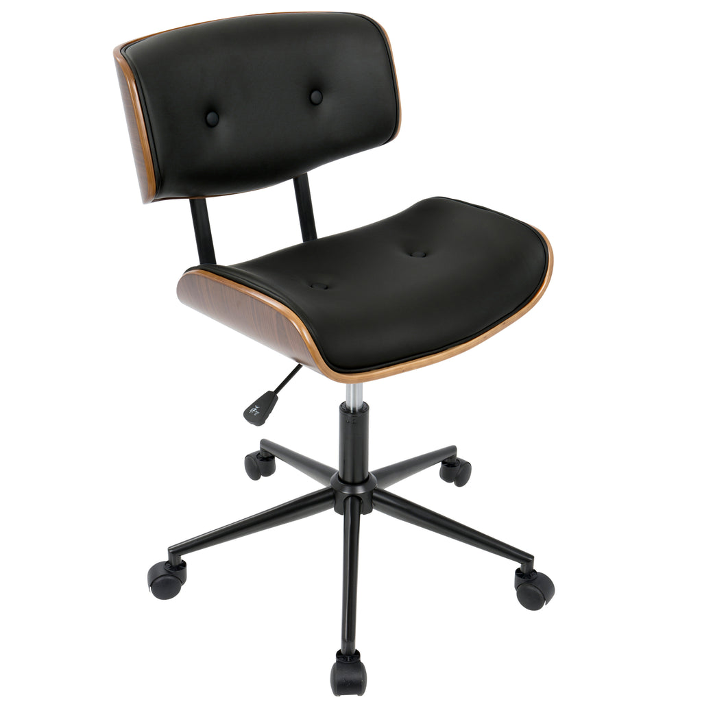 Mid-Century Modern Adjustable Office Chair with Swivel in Walnut and Black - Grand Goldman