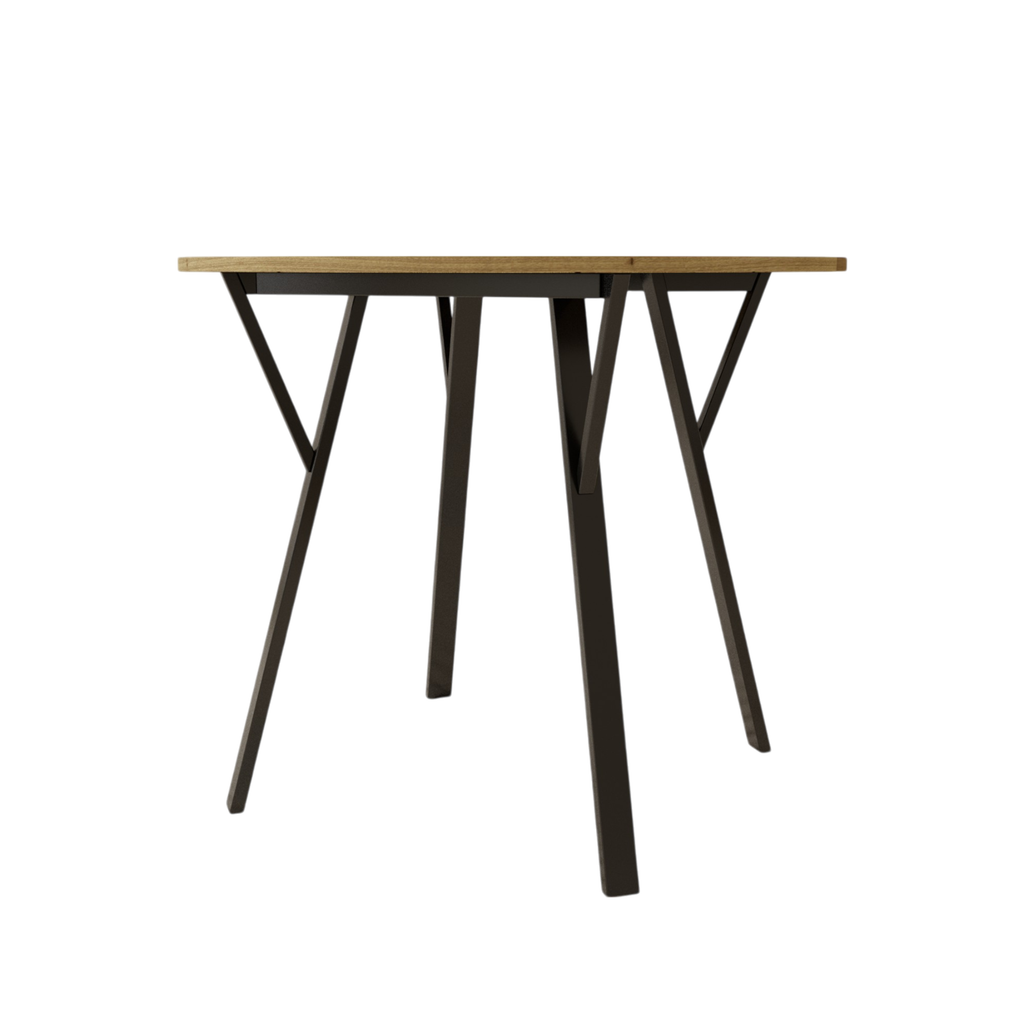 Modern Round Dining Table, Rustic Brown MDF Top with Black Metal Legs, 35.43 Inch Diameter for 2-4 People - Grand Goldman Shop