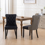 Classic Velvet Dining Chairs,  High-end Tufted Solid Wood Contemporary Velvet Upholstered Dining Chair with Wood Legs Nailhead, SET OF 2,Black and Patterned,SW2201BK - Grand Goldman Shop